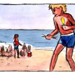 STORYBOARD-JUNGE MIT EIS AM STRAND-1 _ Bleistift, digitale Kolorierung