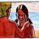 STORYBOARD-JUNGE MIT EIS AM STRAND-2 _ Bleistift, digitale Kolorierung